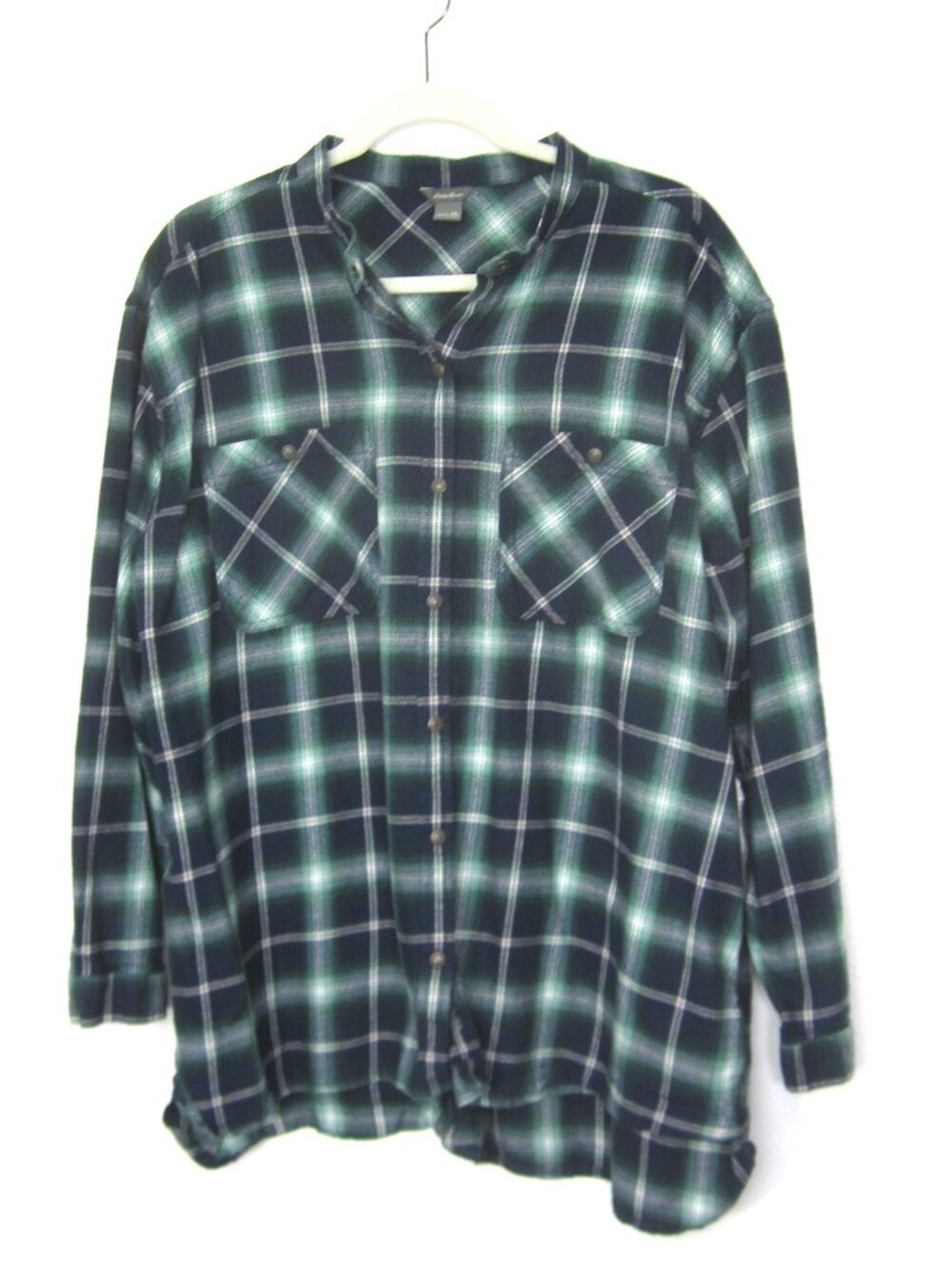 Eddie Bauer NWOT Size XL 16 Western Pearl Snap Band Collar Plaid Flannel Top
